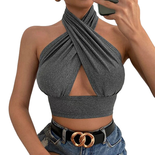 Cross Halter Neck Push Up Crop Top